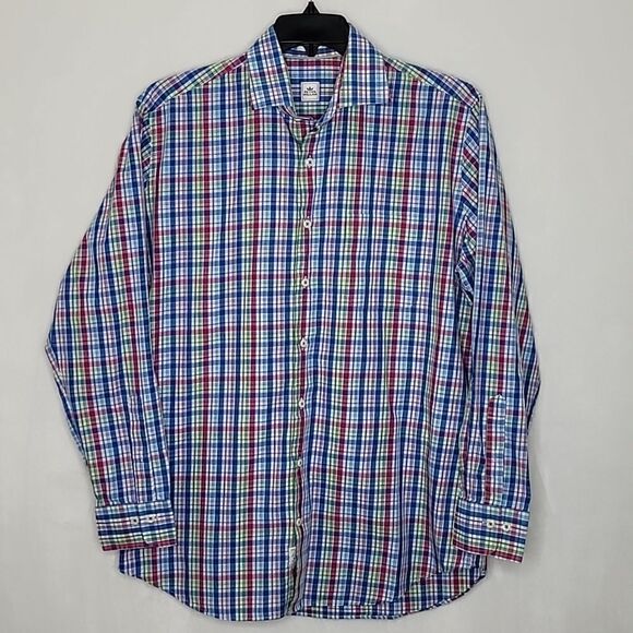 Peter Millar Madras Plaid Button Down Dress Shirt Size Large - Picture 1 of 9